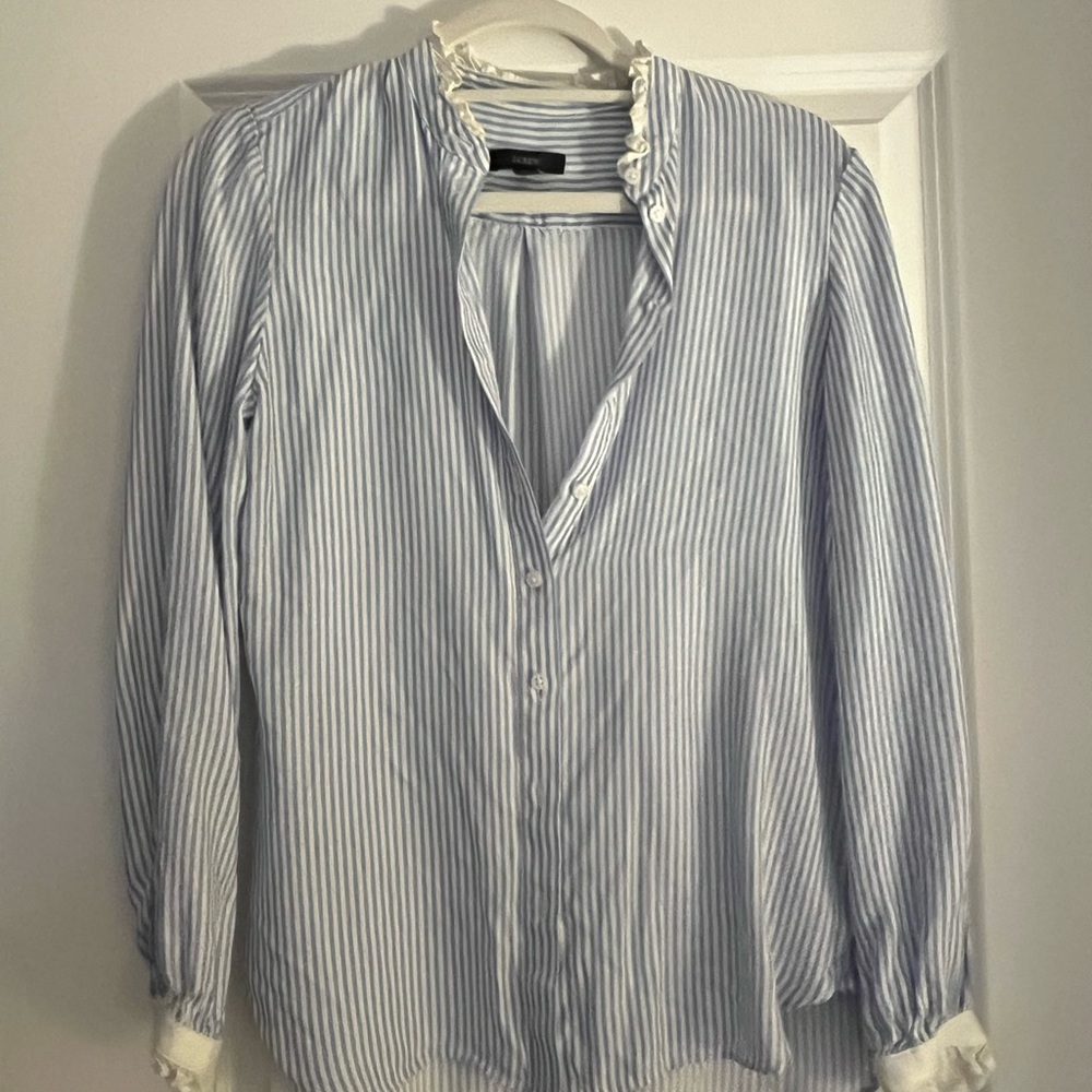 JCrew Blue and White Striped Blouse